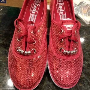 Girls red glitter Keds